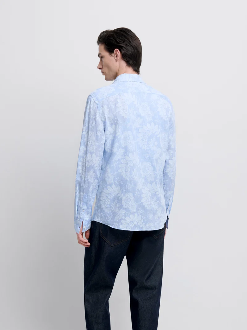 Chemise slim en lin fleurie