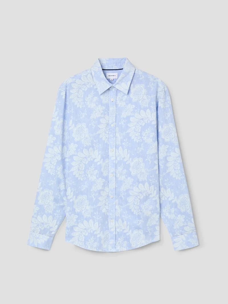 Chemise slim en lin fleurie