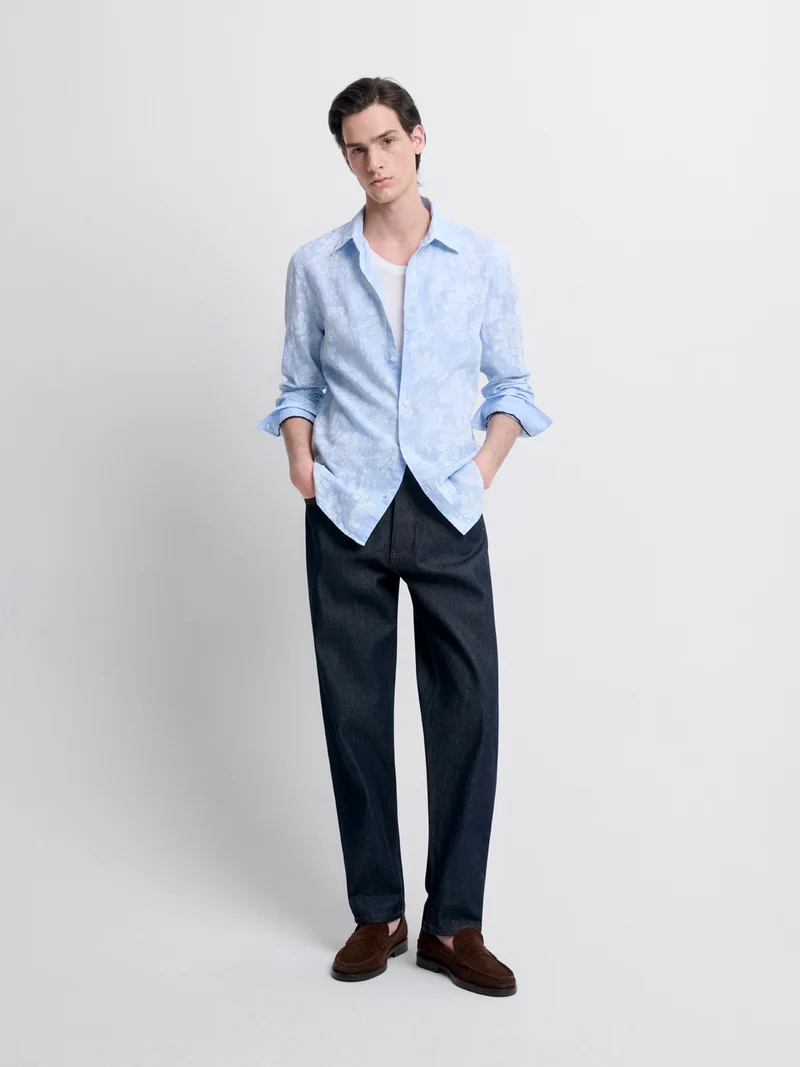 Chemise slim en lin fleurie