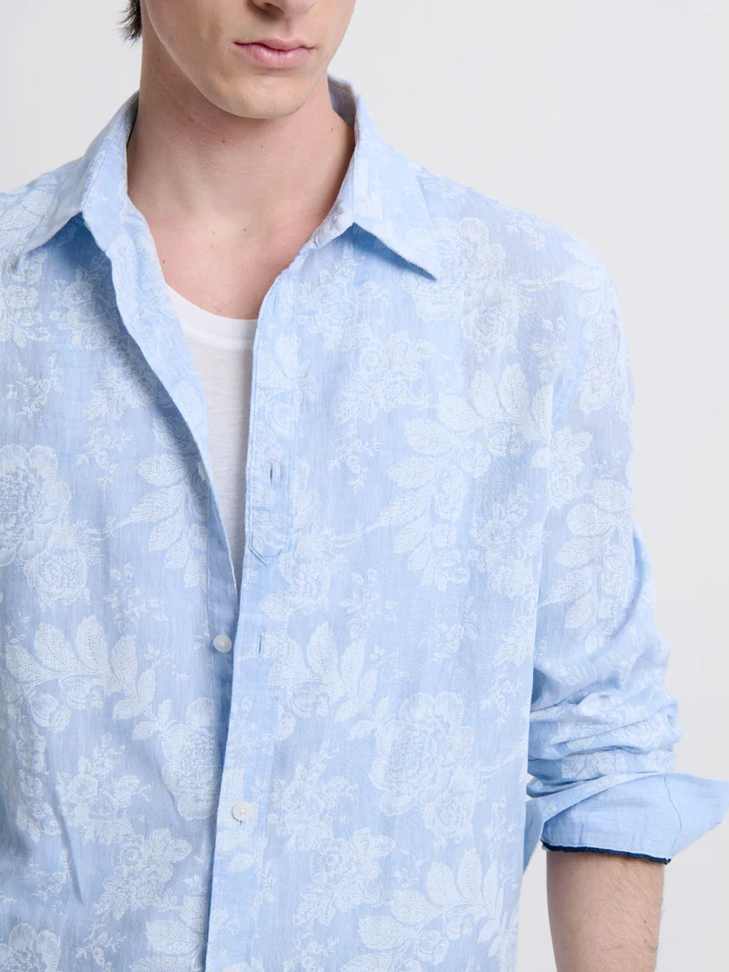 Chemise slim en lin fleurie