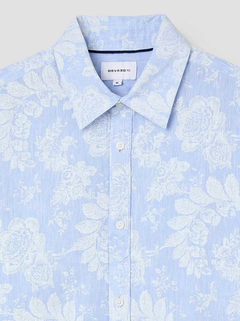 Chemise slim en lin fleurie