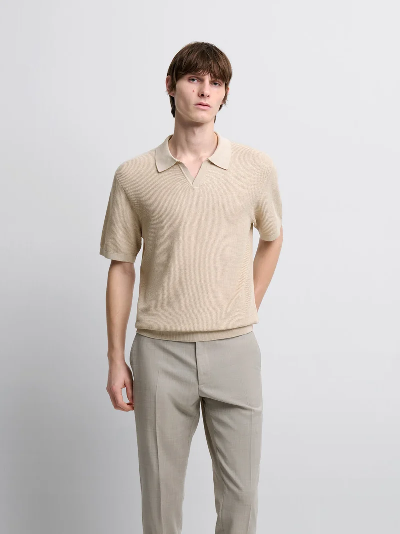 Polo maille col ouvert en coton bio