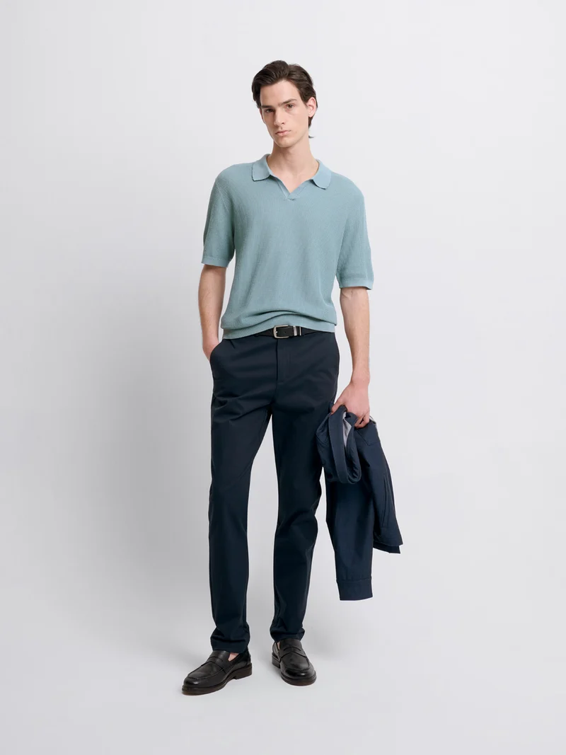 Polo maille col ouvert en coton bio