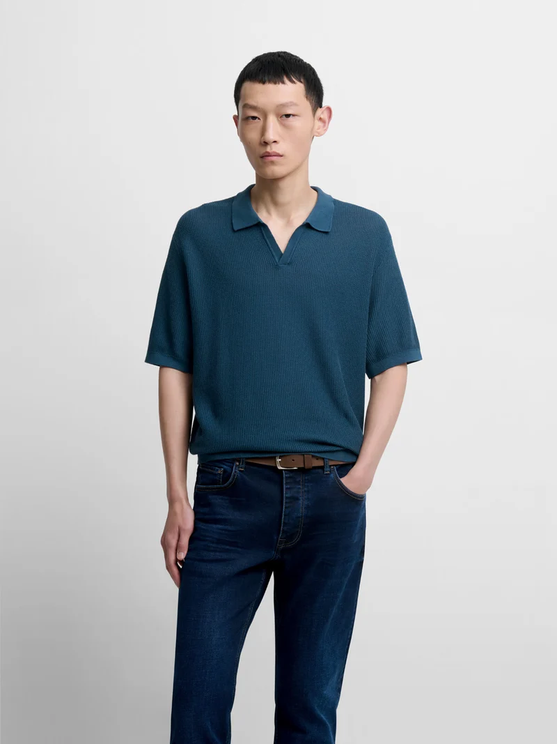 Polo maille col ouvert en coton bio