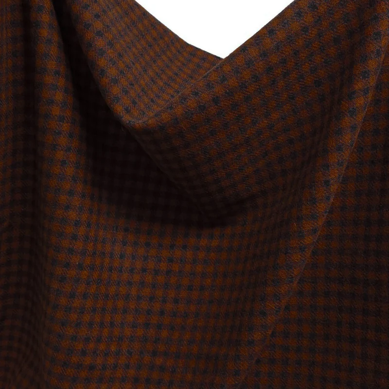 Tissu pour manteau 100 % laine | Petits carreaux rouille & noir