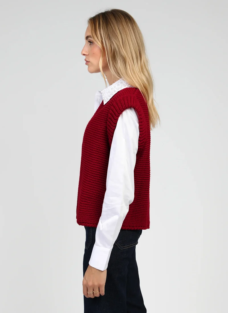 CARDIGAN SANS MANCHE LEGRINGOLY cerise