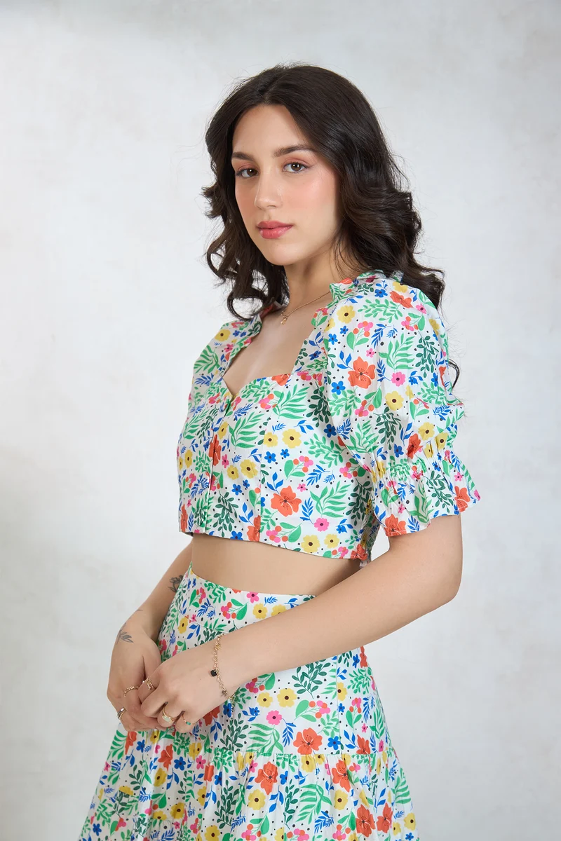 Smehra Top|100% Cotton Vibrant Floral Print Crop Top