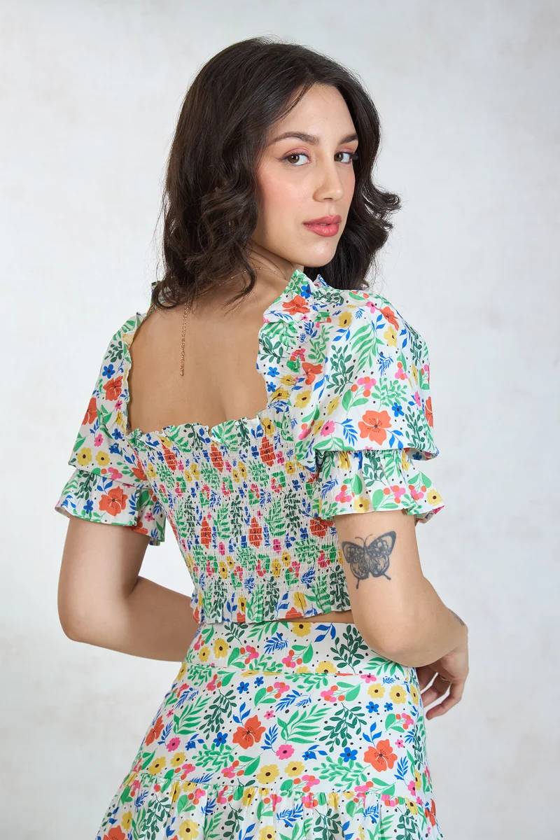 Smehra Top|100% Cotton Vibrant Floral Print Crop Top