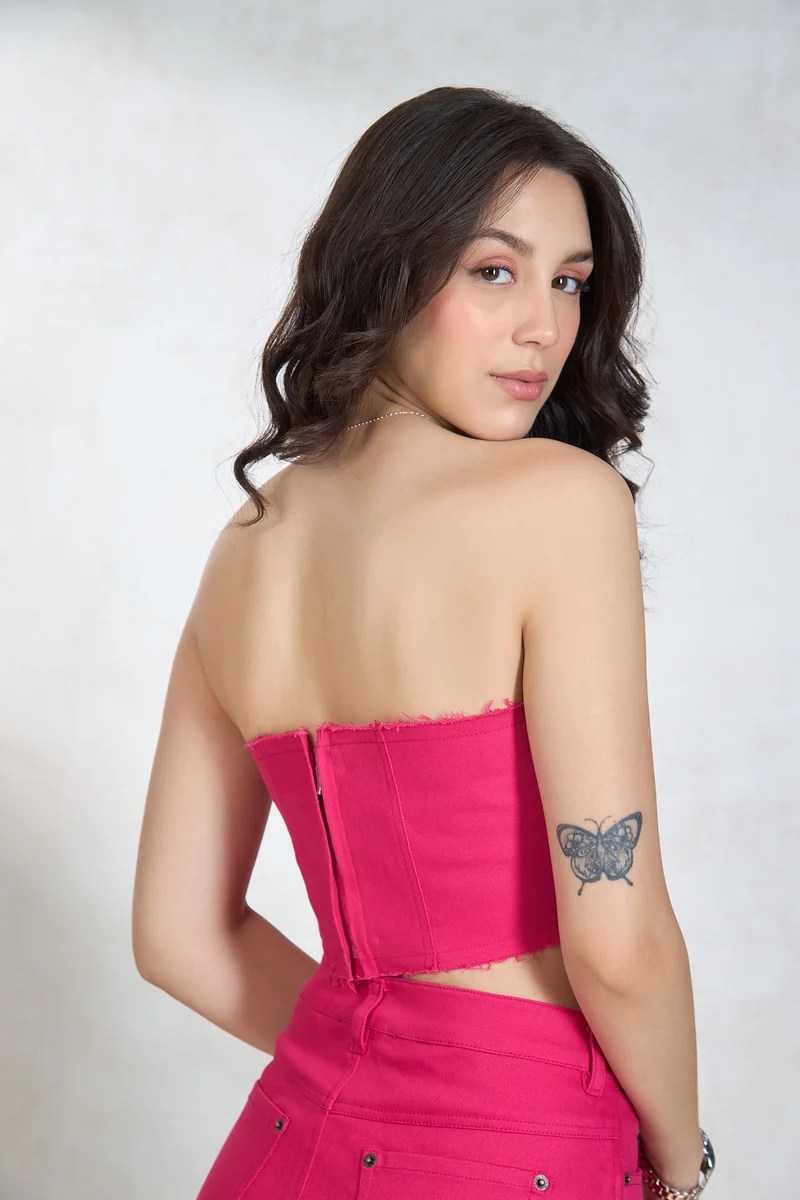 Suzanne Top|Cotton Stretch Raw Edge Drill Bandeau