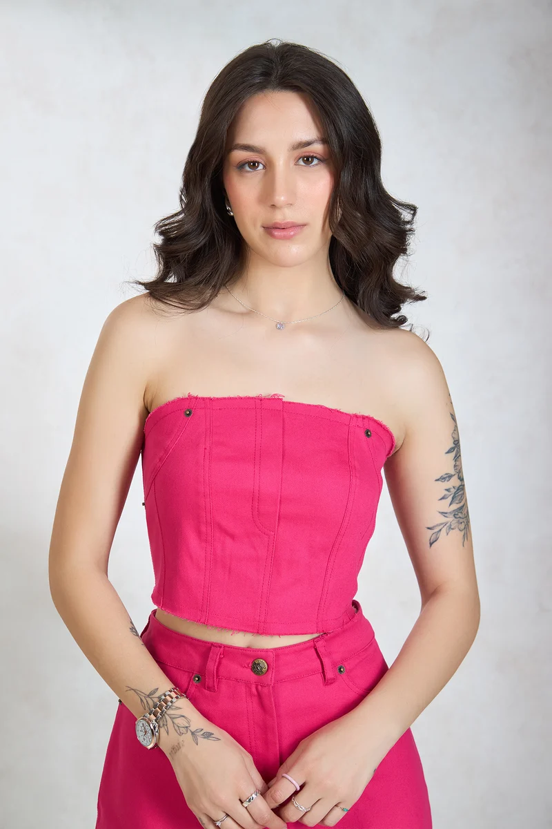 Suzanne Top|Cotton Stretch Raw Edge Drill Bandeau