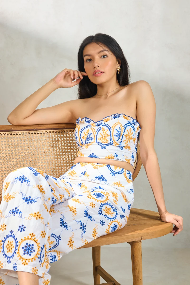 Katy Top|100% Cotton White Tube Top In Schiffli
