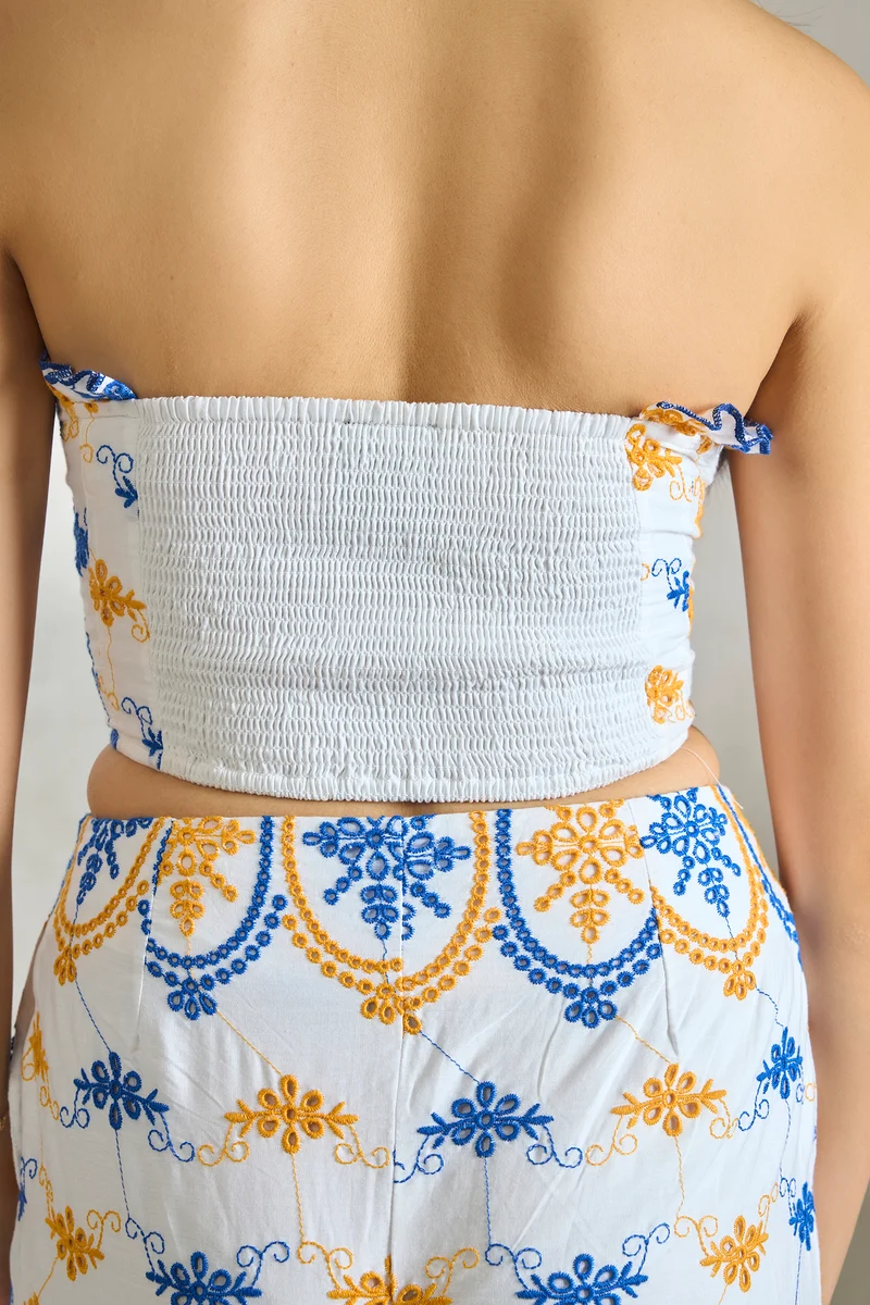 Katy Top|100% Cotton White Tube Top In Schiffli