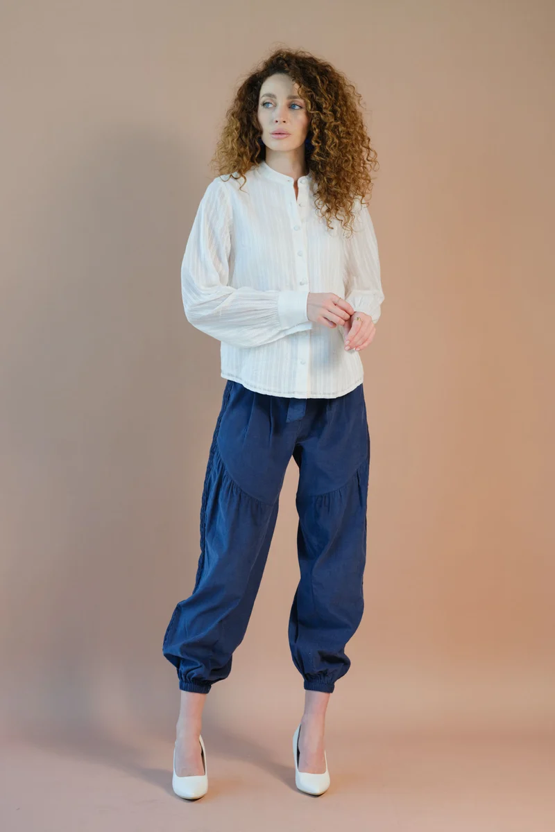 Sora|100% Cotton Balloon Sleeve Button Down Top