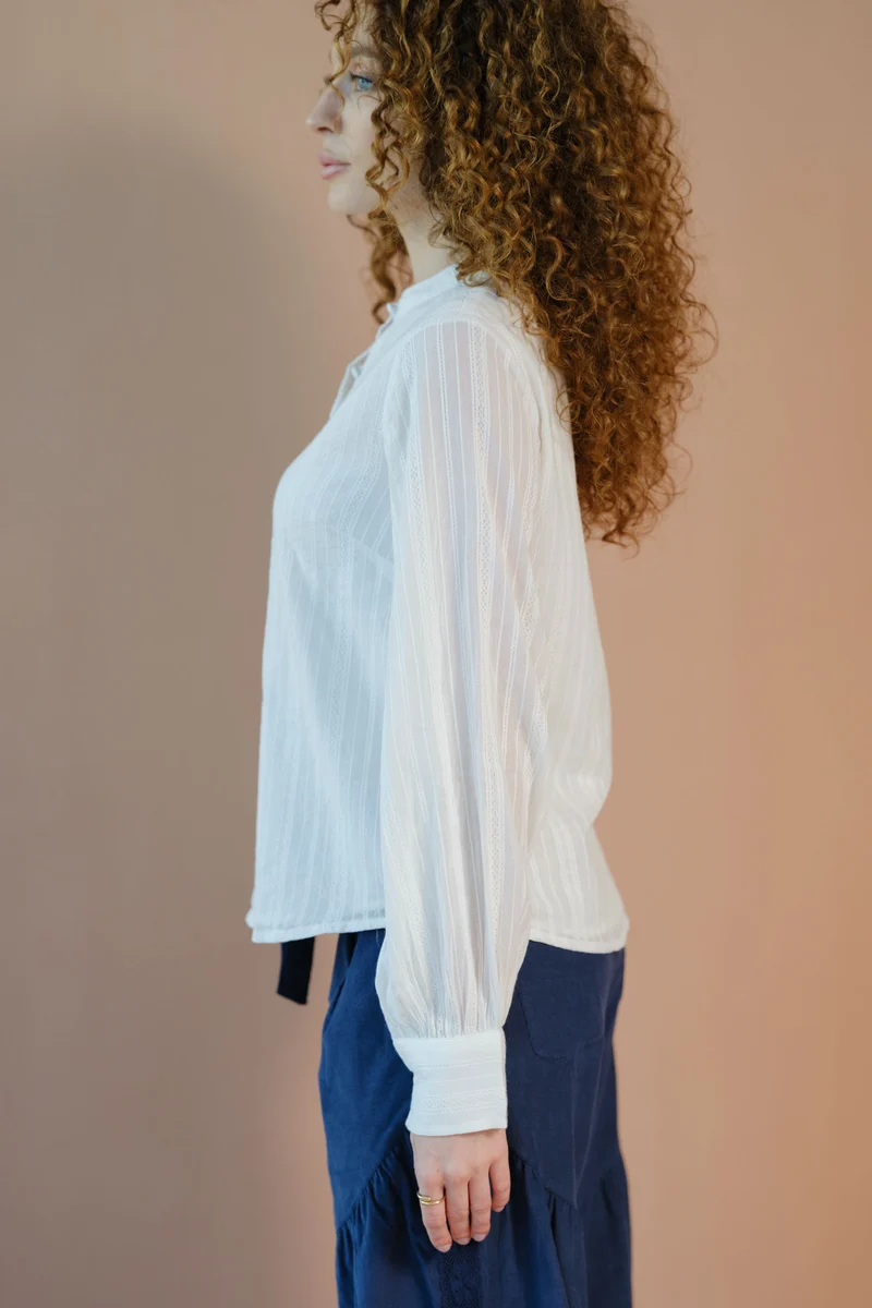 Sora|100% Cotton Balloon Sleeve Button Down Top
