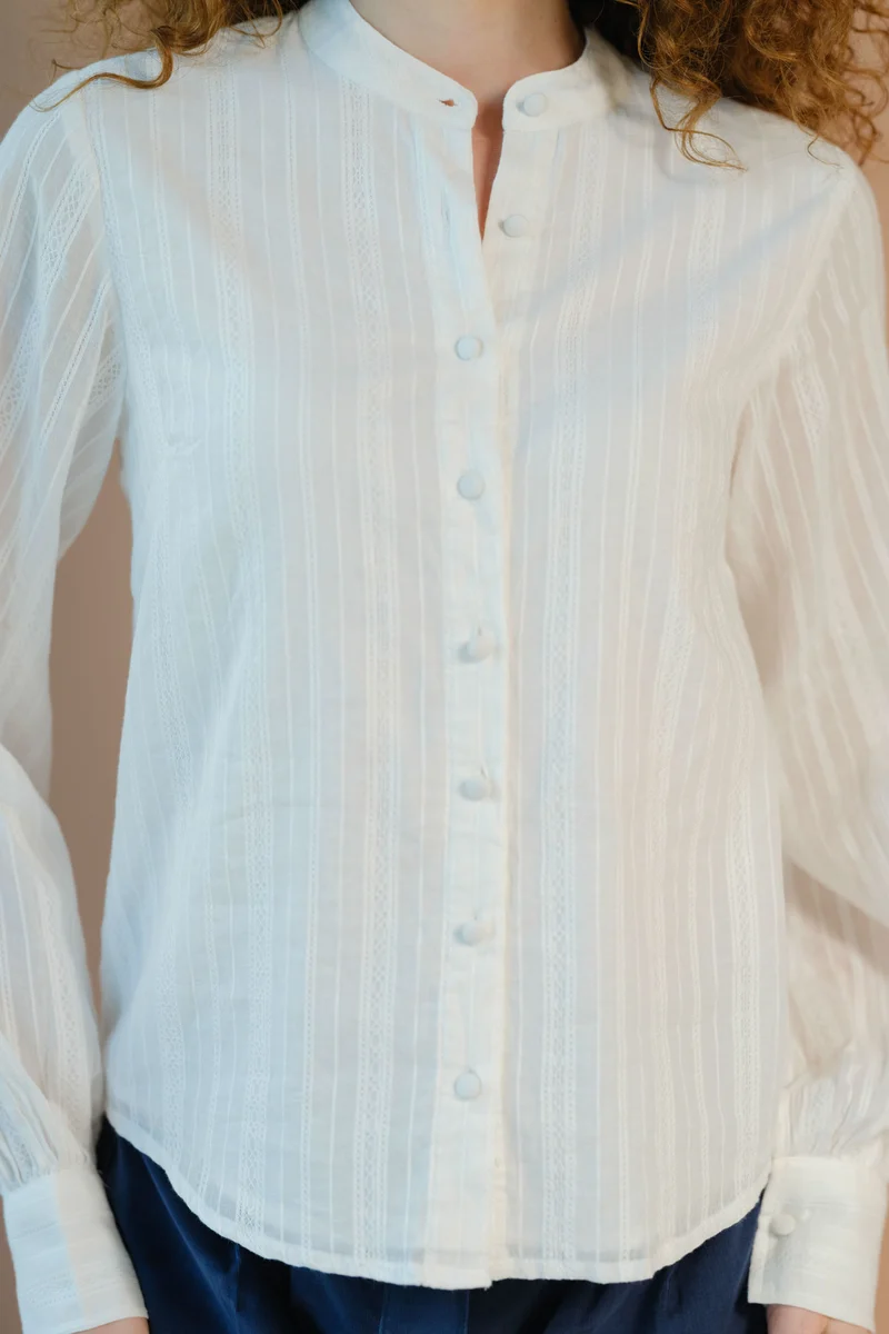 Sora|100% Cotton Balloon Sleeve Button Down Top