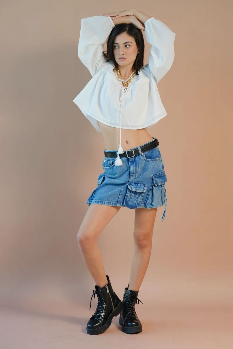 Krya|100% Cotton Long Sleeve Tie-Up Top