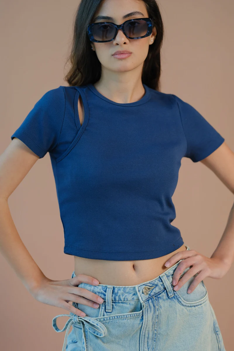 Nico|Cotton Stretch Black Cutout Ribbed Top