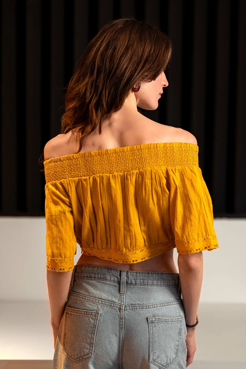 Omar|100% Cotton Cropped Off-Shoulder Top