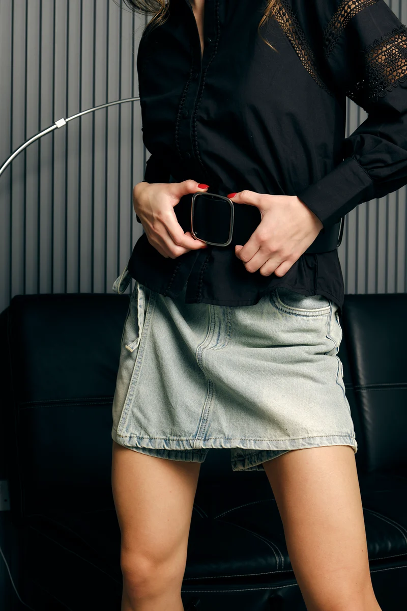 Cobin|100% Cotton Tie-Up Wrap Denim Mini Skorts