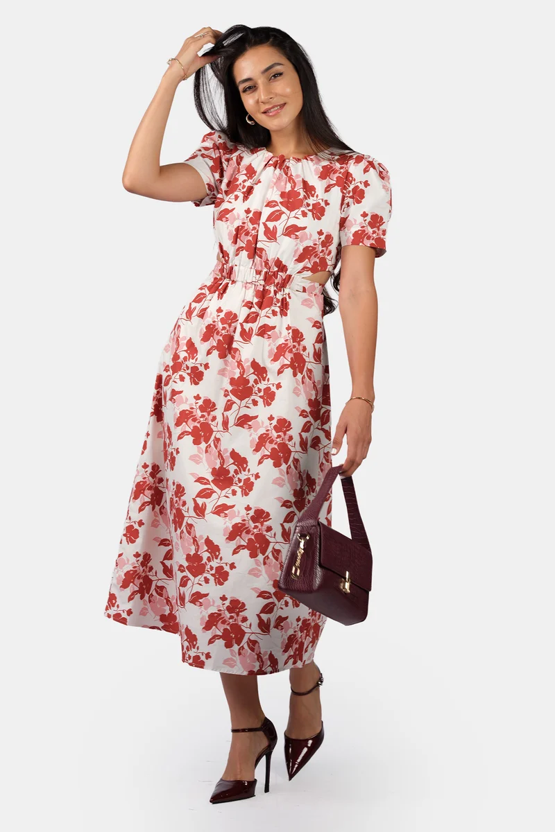 Noora|100% Cotton A-Line Dress With Cut-Out Waist
