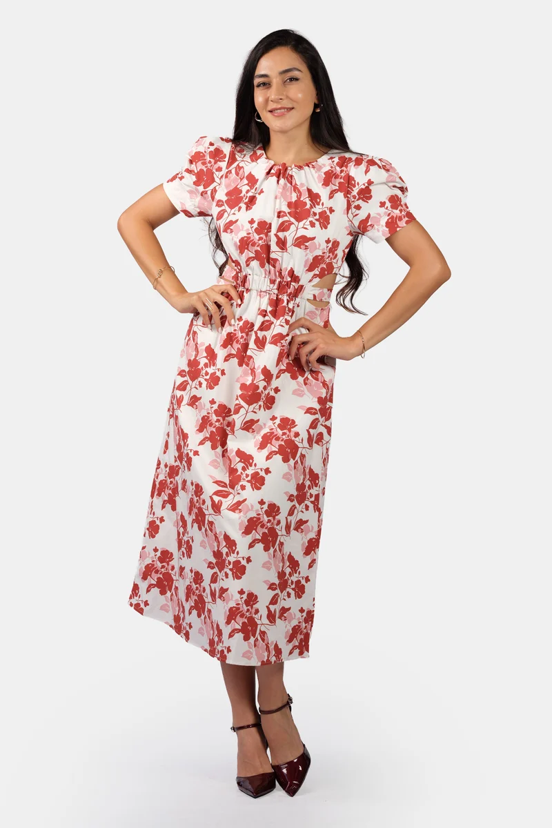 Noora|100% Cotton A-Line Dress With Cut-Out Waist