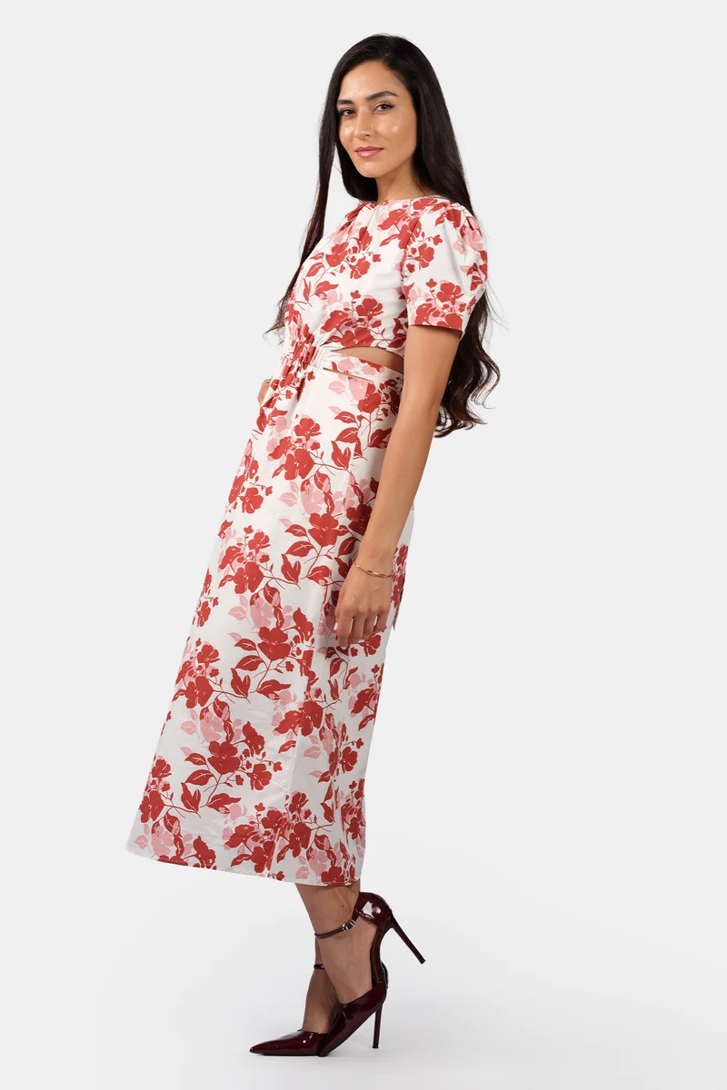 Noora|100% Cotton A-Line Dress With Cut-Out Waist