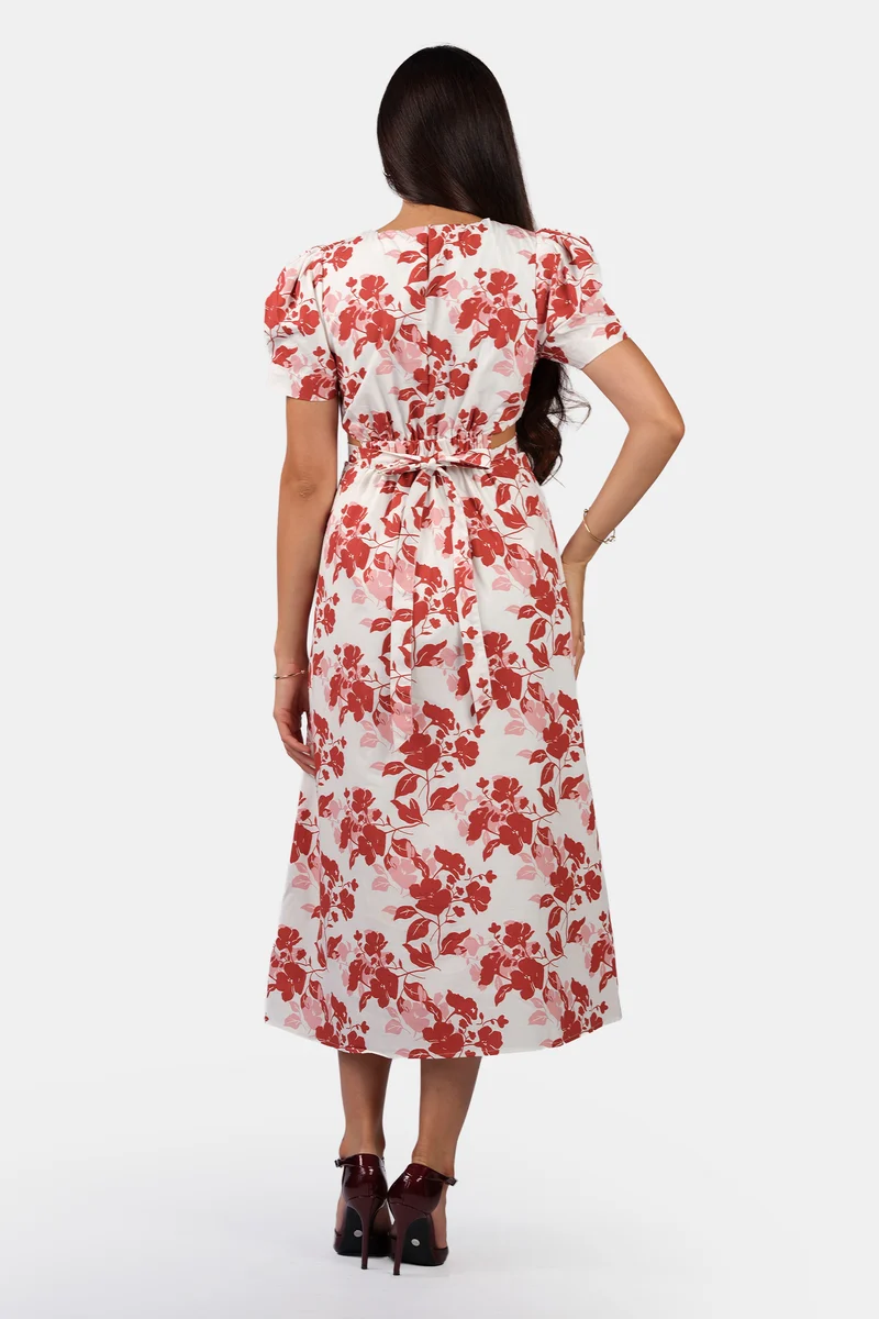Noora|100% Cotton A-Line Dress With Cut-Out Waist