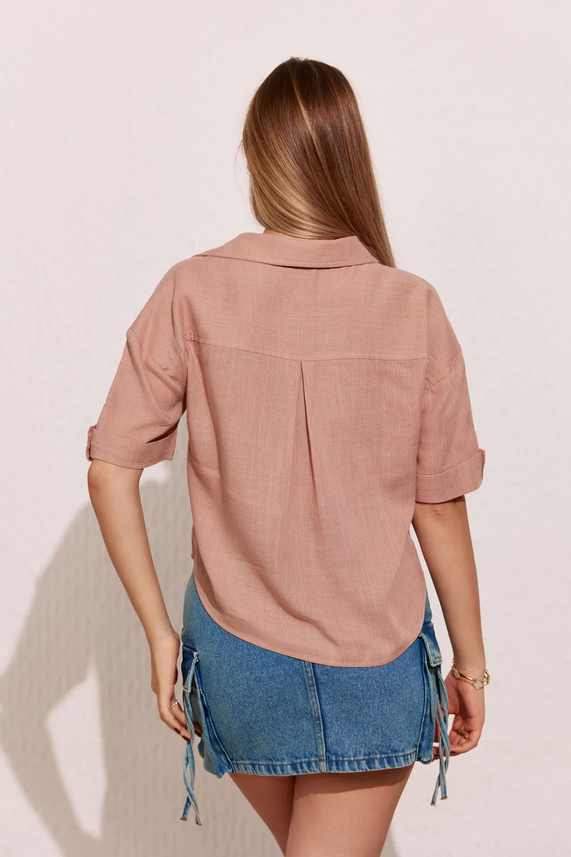 Teesha|Linen Collared Shirt With Boxy Fit