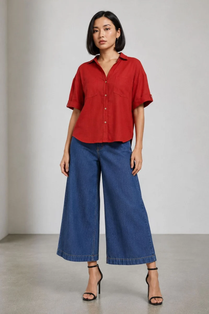 Ira|Linen Collared Shirt With Boxy Fit