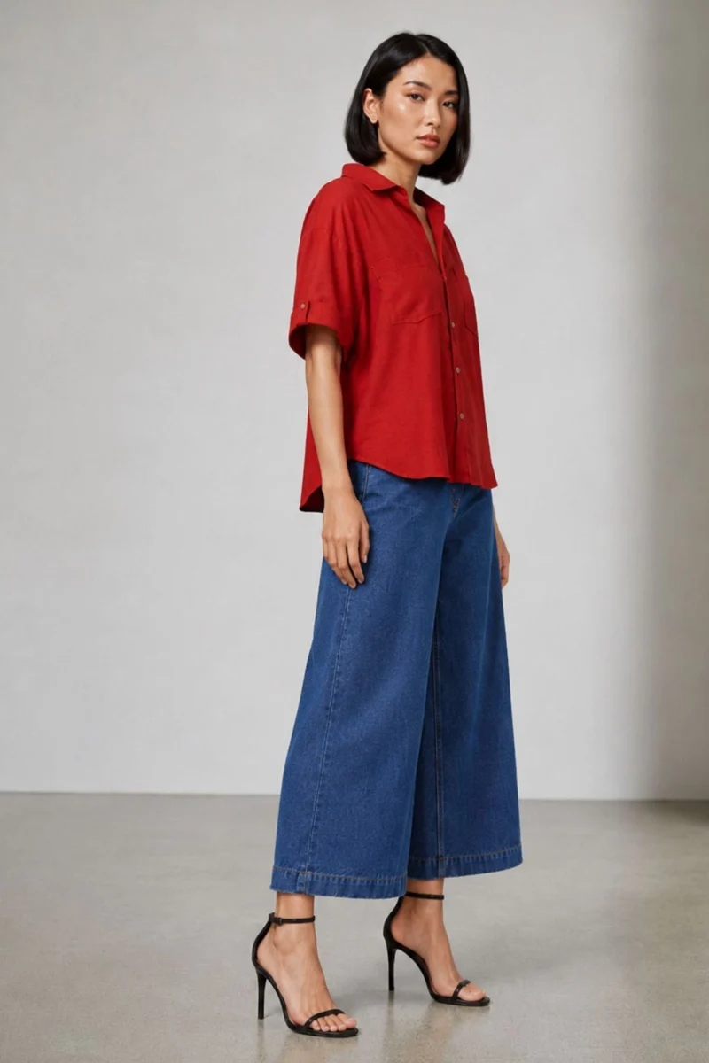 Ira|Linen Collared Shirt With Boxy Fit