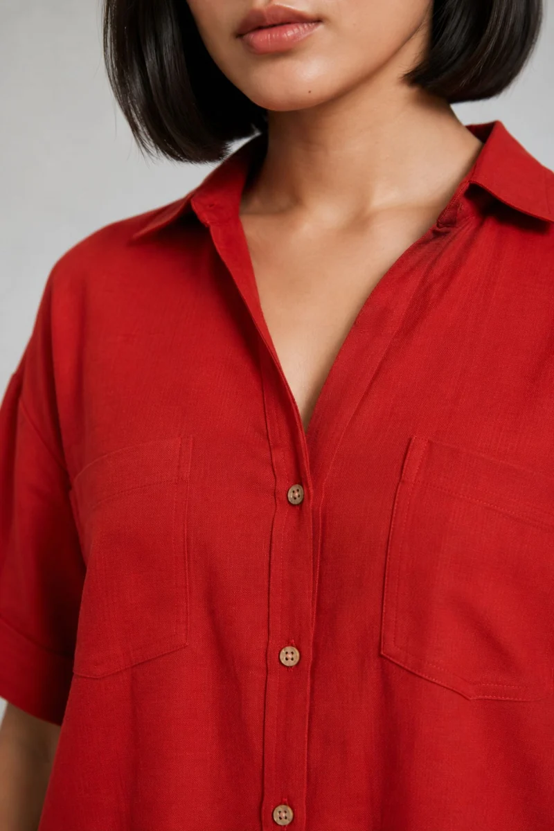 Ira|Linen Collared Shirt With Boxy Fit