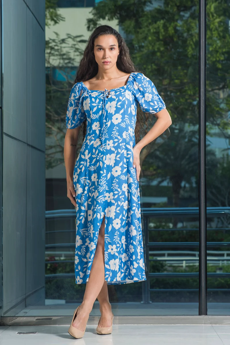 Milly|100% Viscose Printed Tie-Up Midi Dress With Slit