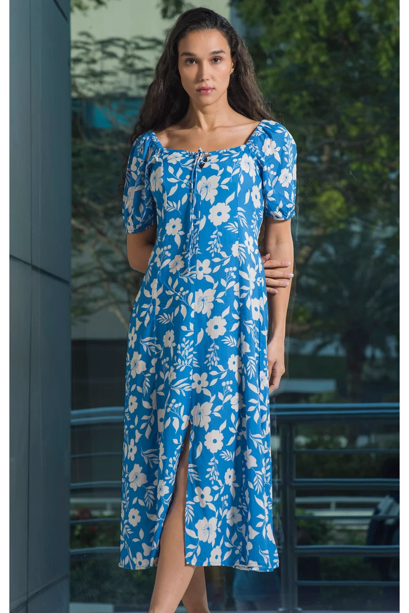 Milly|100% Viscose Printed Tie-Up Midi Dress With Slit