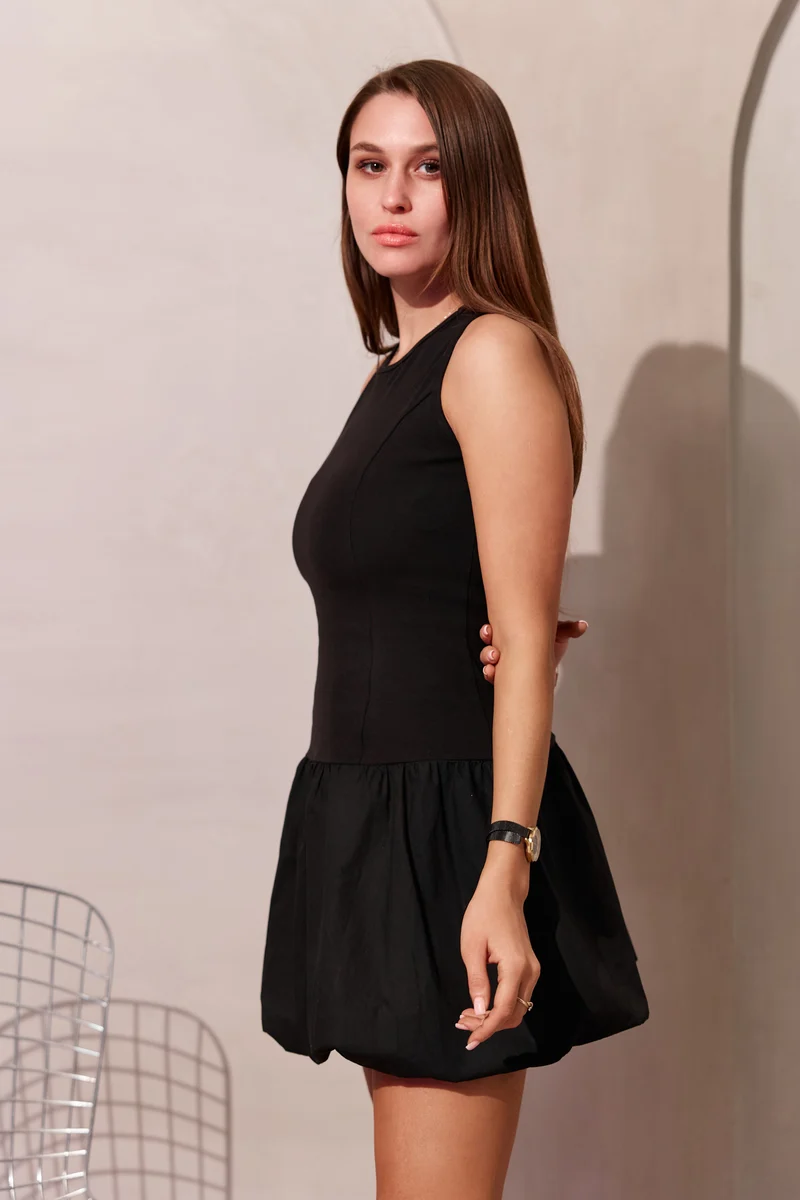 Honey|100% Viscose And Bubble Hem Mini Dress