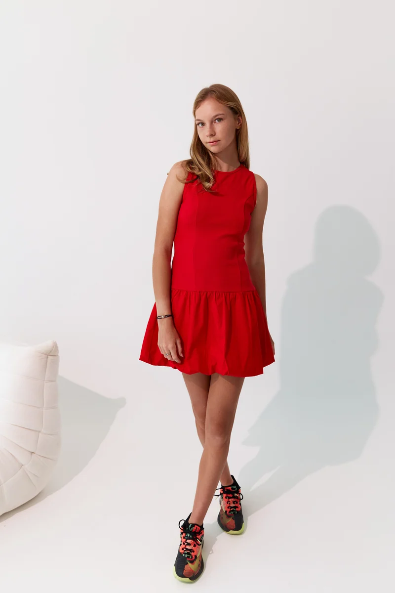 Val|100% Viscose And Bubble Hem Mini Dress