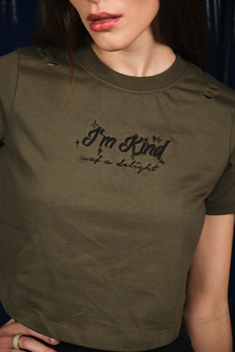 May|100% Cotton Embroidered Distressed Wash Tee