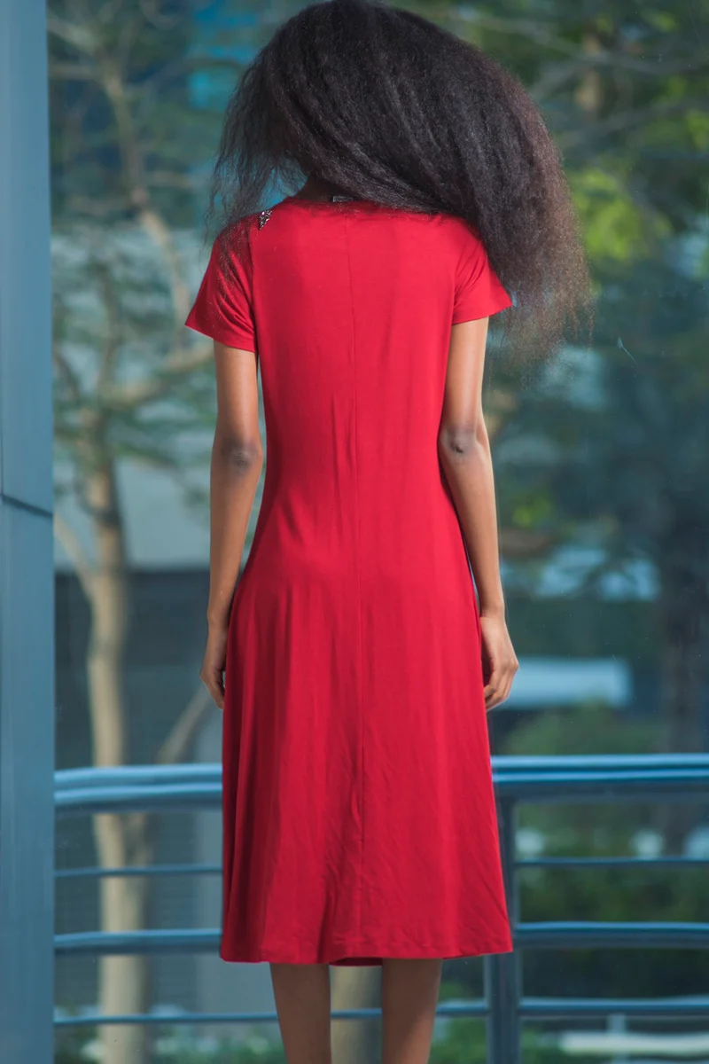 Roz|Viscose Stretch Twisted Waist Dress