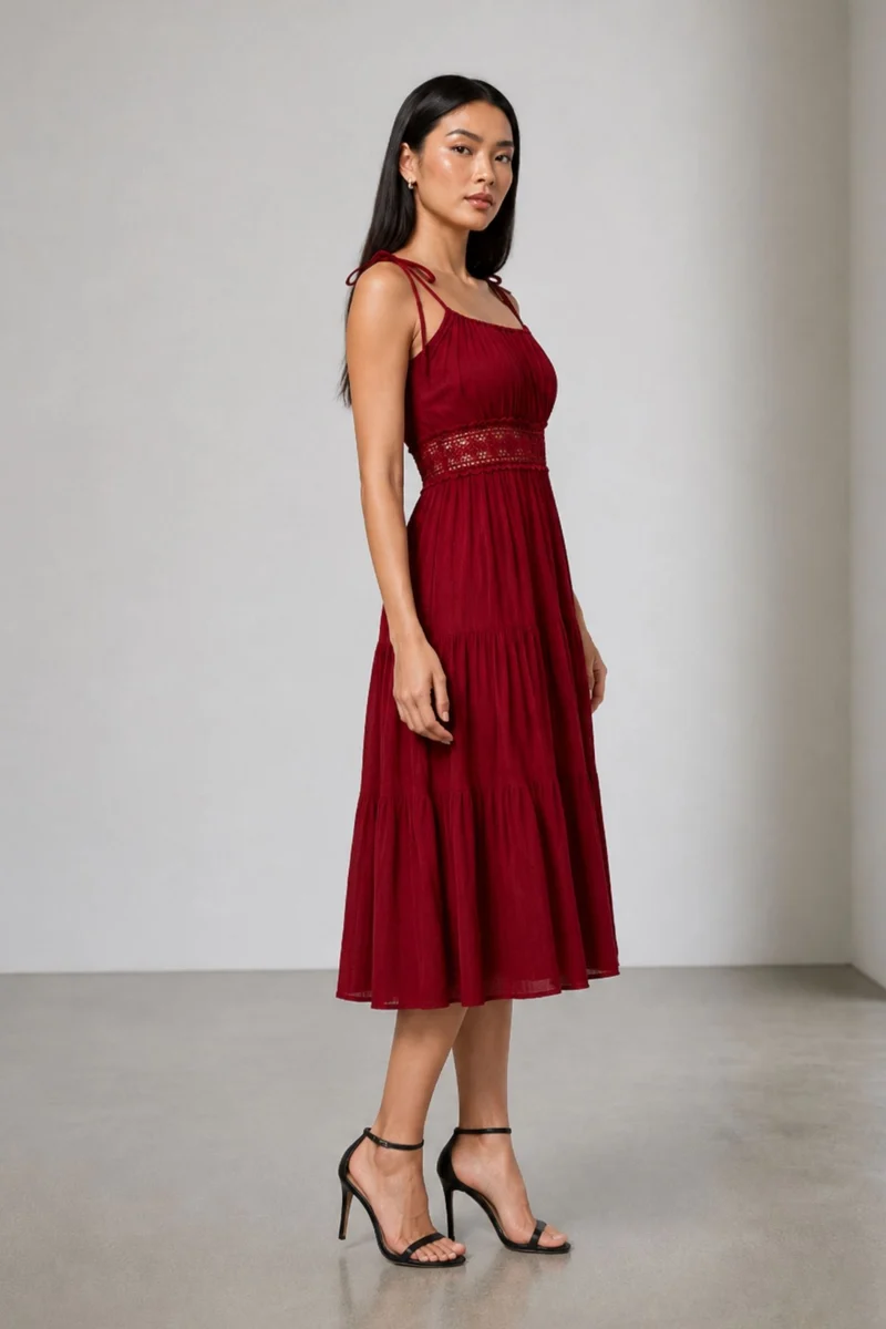 Sefina|100% Viscose Dress With Intricate Contrast Embroidery