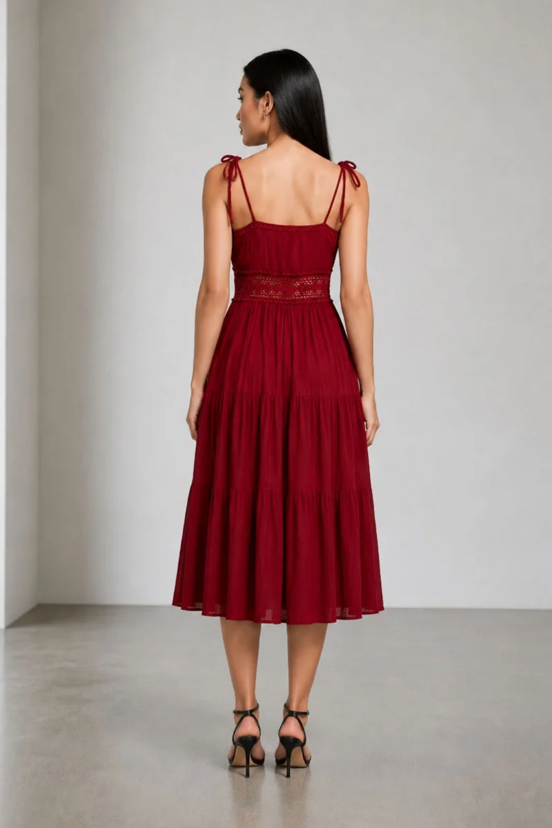 Sefina|100% Viscose Dress With Intricate Contrast Embroidery