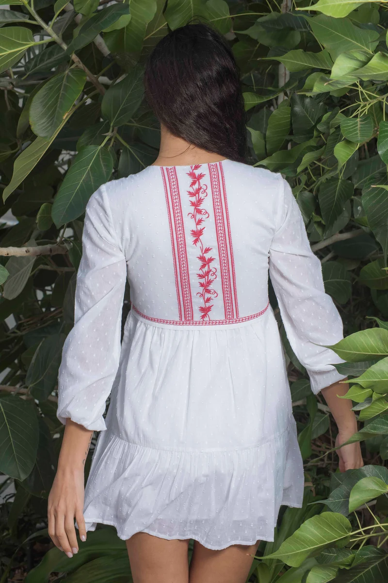 Sarra|100% Cotton Dress With Intricate Contrast Embroidery