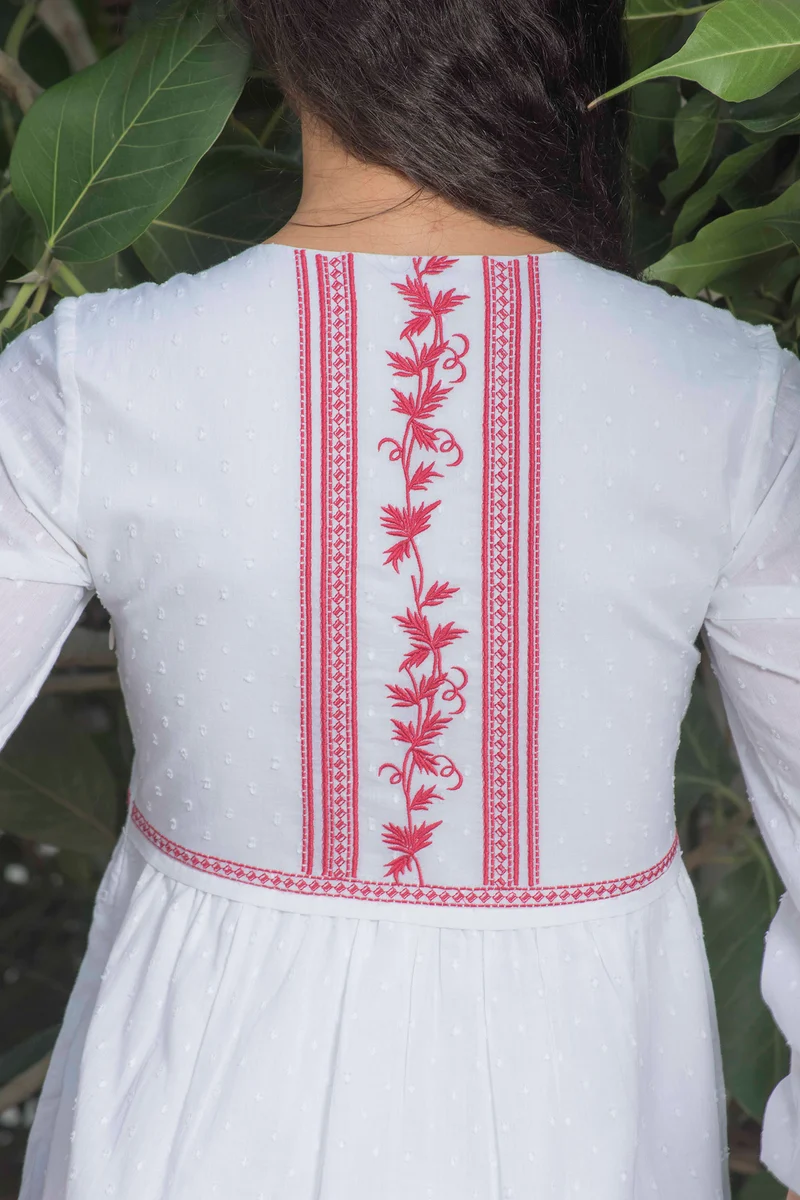 Sarra|100% Cotton Dress With Intricate Contrast Embroidery