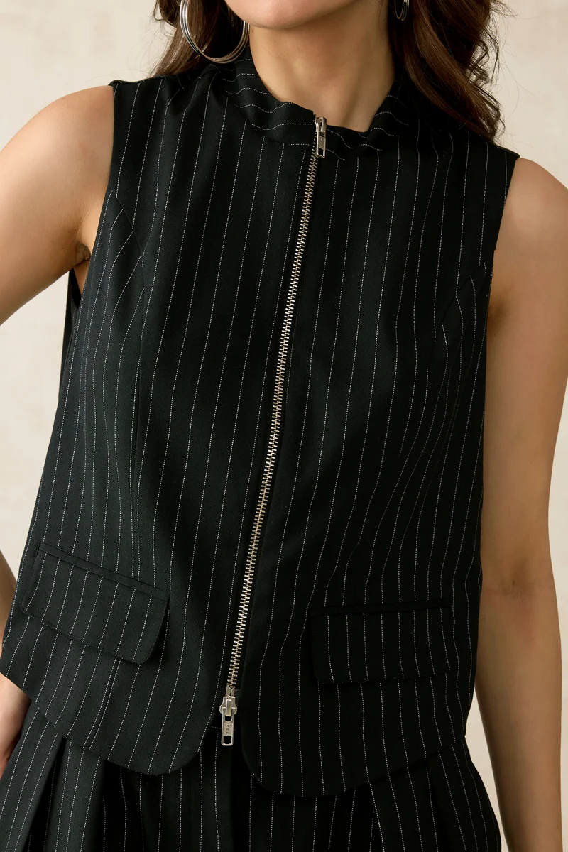 Natalie|Viscose Stretch High Collar Vest