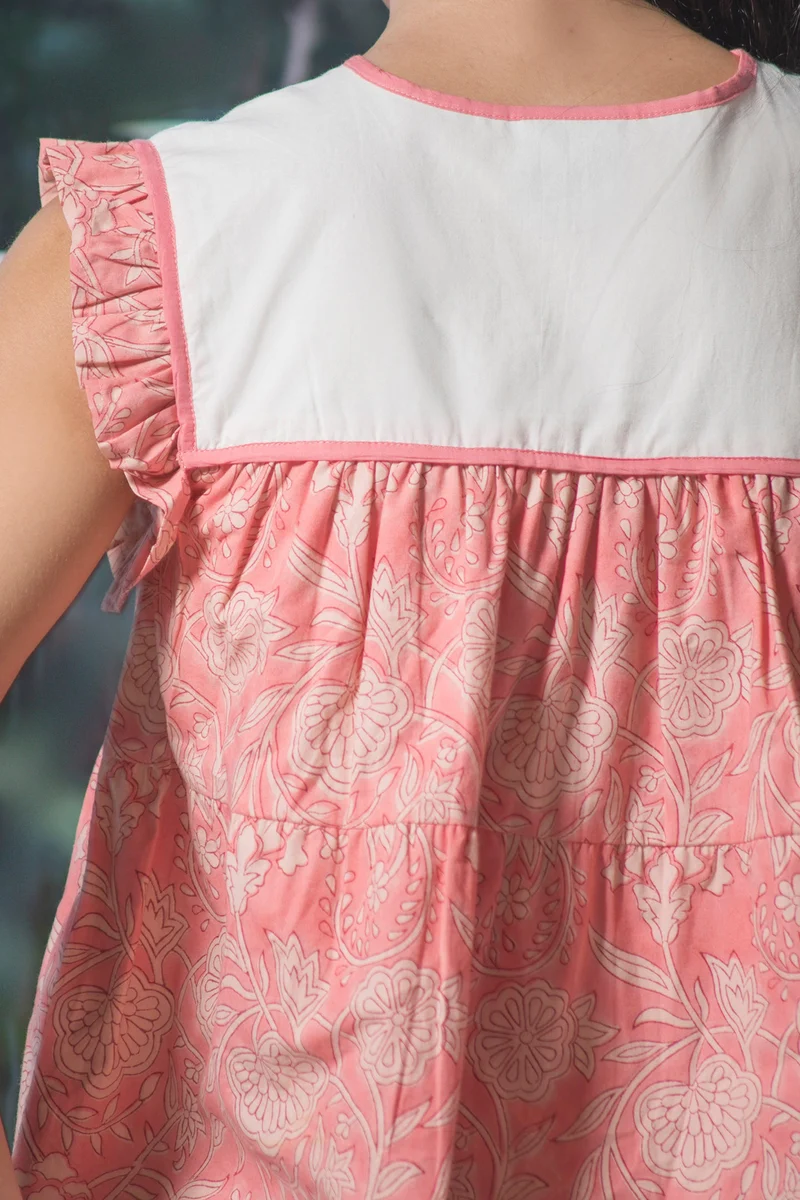 Tsering|100% Cotton Flutter Sleeve Block Print Top