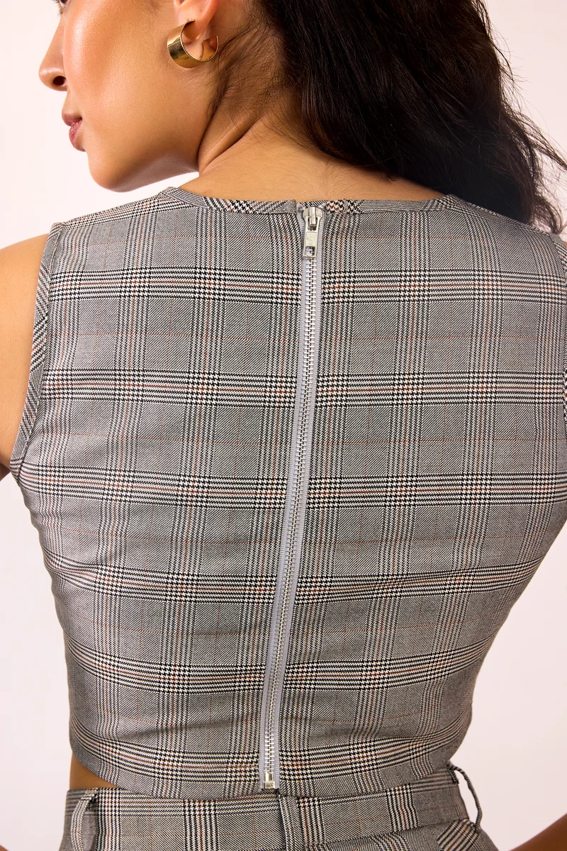 Denise|Viscose V-Neck Grey Corset Crop Top