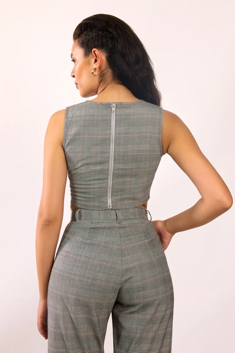 Denise|Viscose V-Neck Grey Corset Crop Top