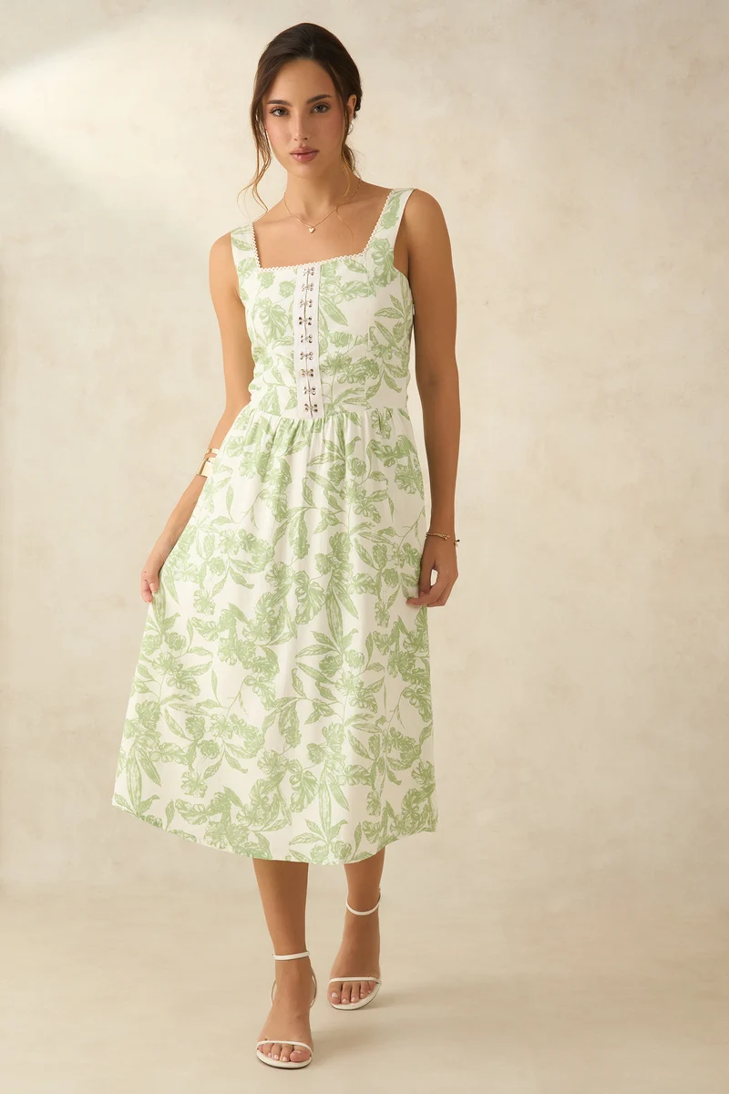 Floraine|Linen Lace Floral Dress
