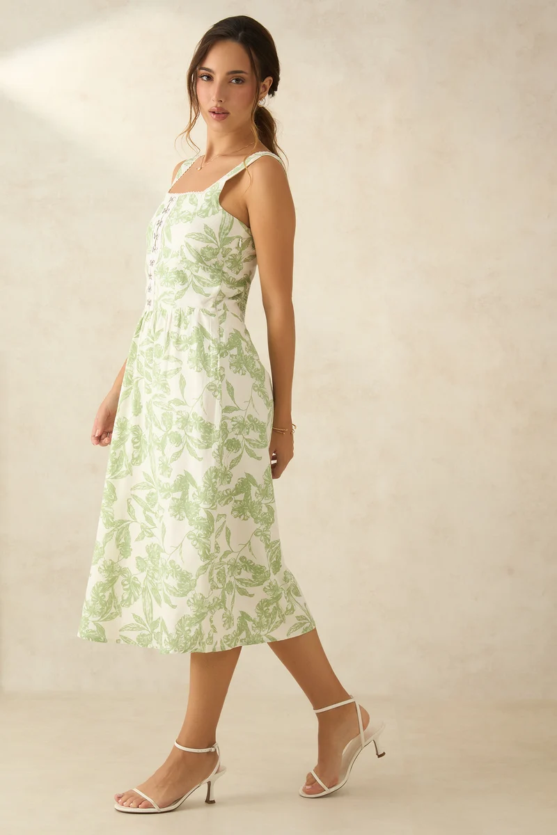 Floraine|Linen Lace Floral Dress