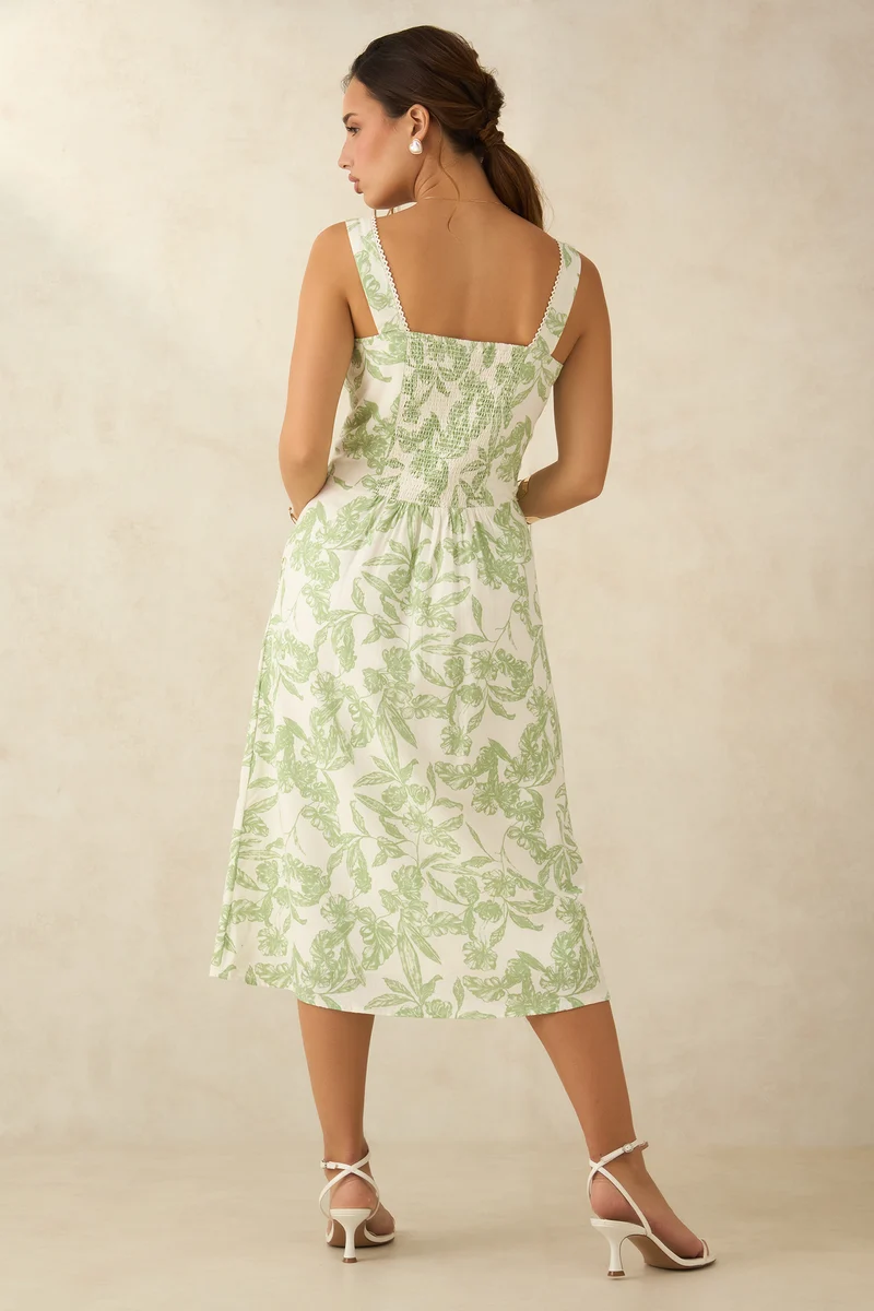 Floraine|Linen Lace Floral Dress