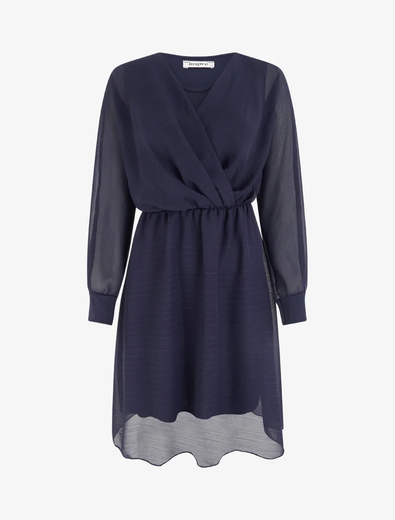 Robe évasée en voile irisé à col cache-coeur - Marine
