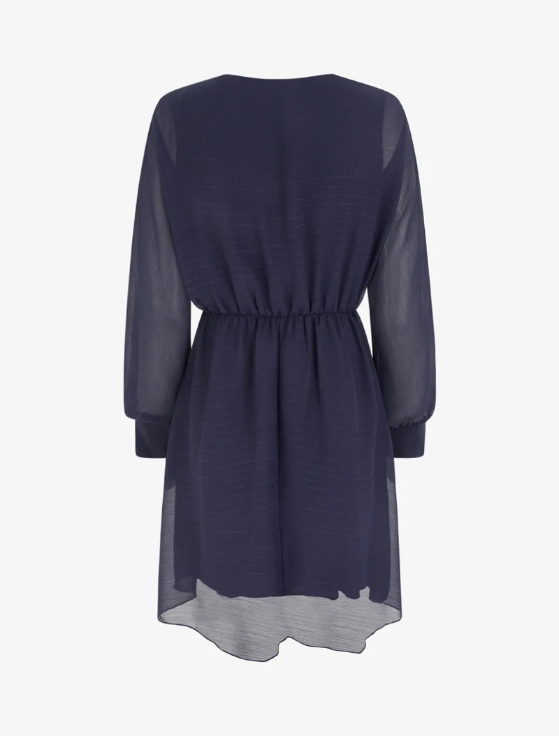 Robe évasée en voile irisé à col cache-coeur - Marine